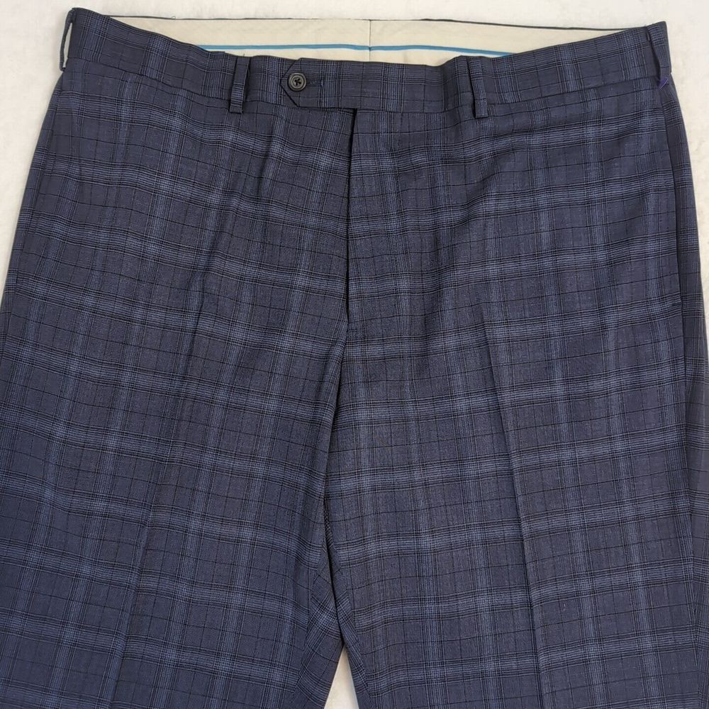 Brooks Brothers Regent Fit Dress Pants Stretch Wool Blue Plaid Flat Mens 39"x30"